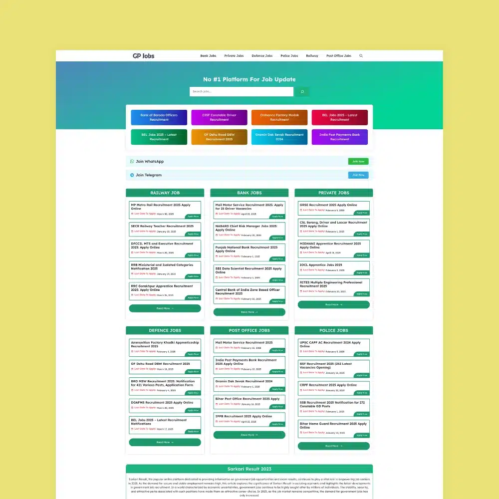 Sarkari Job Website Templates For GeneratePress