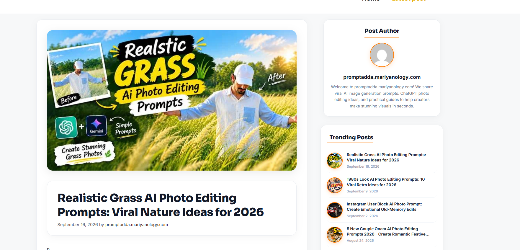 AI Prompt Blog Theme – Viral AI Image Prompt & Photo Editing Theme